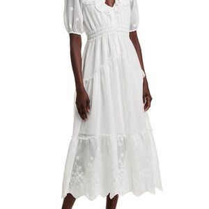 Aqua White Embroidered Midi Dress
